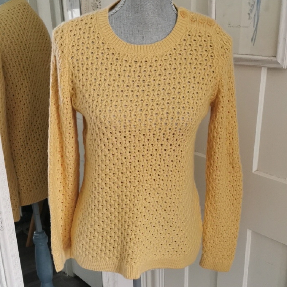 Womens Butter Yellow TALBOTS Petites Beachy Boho Wool Blend Sweater. Size SP